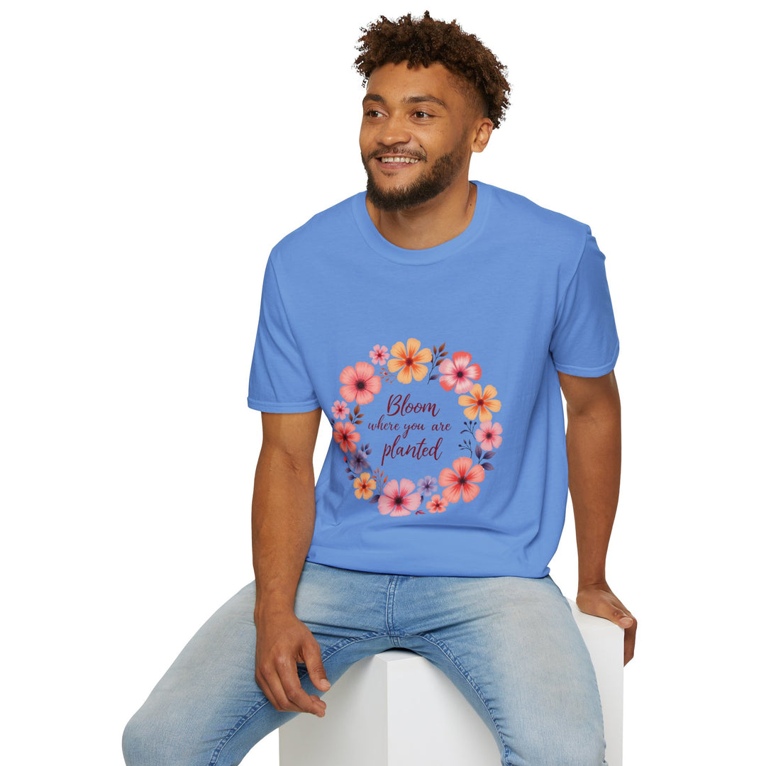 Beautiful and intricate floral mandala design with inspiring quote on t-shirt