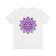 Beautiful purple mandala t-shirt with intricate design representing spiritual peace and harmony, perfect for yoga and meditation enthusiasts