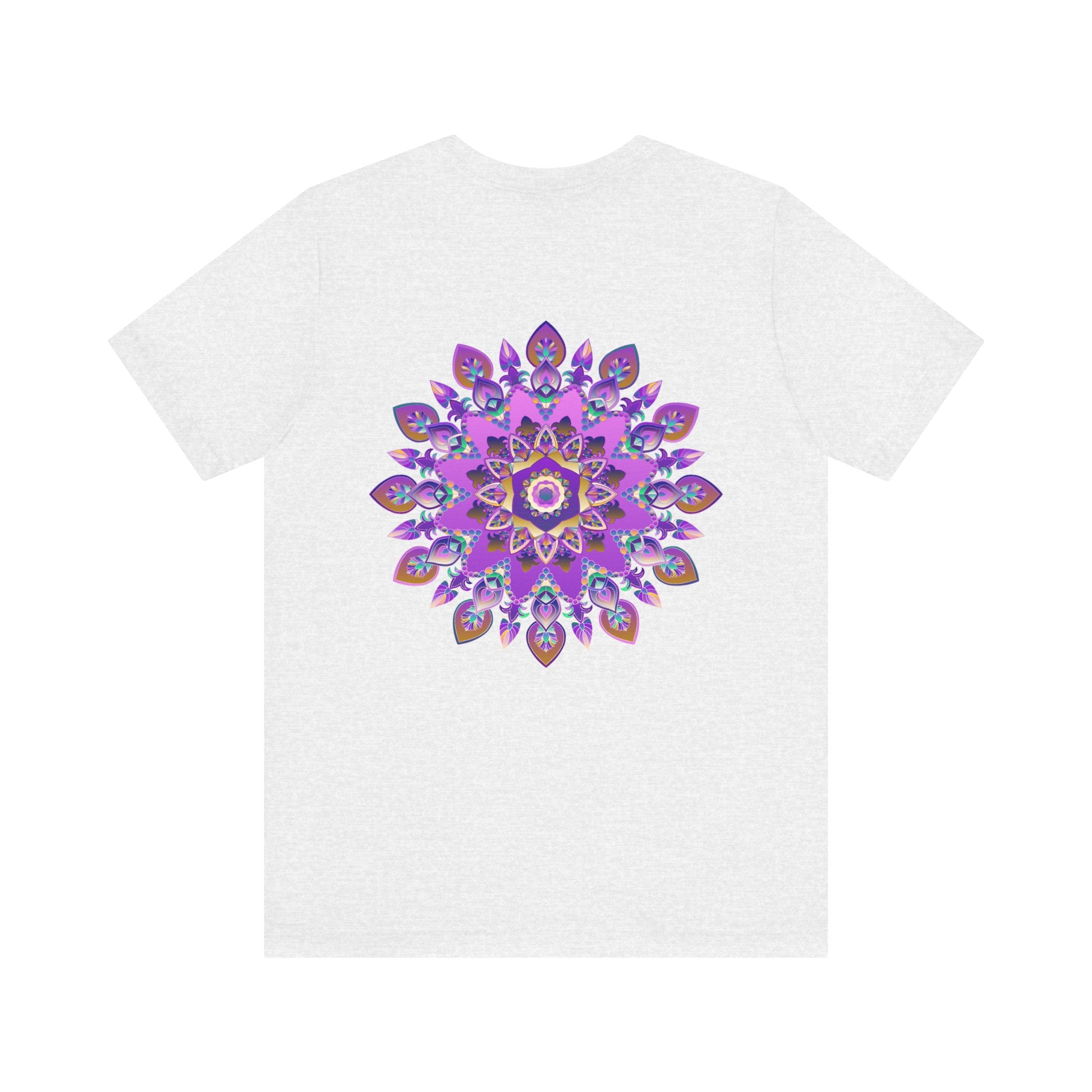 Beautiful purple mandala t-shirt with intricate design representing spiritual peace and harmony, perfect for yoga and meditation enthusiasts