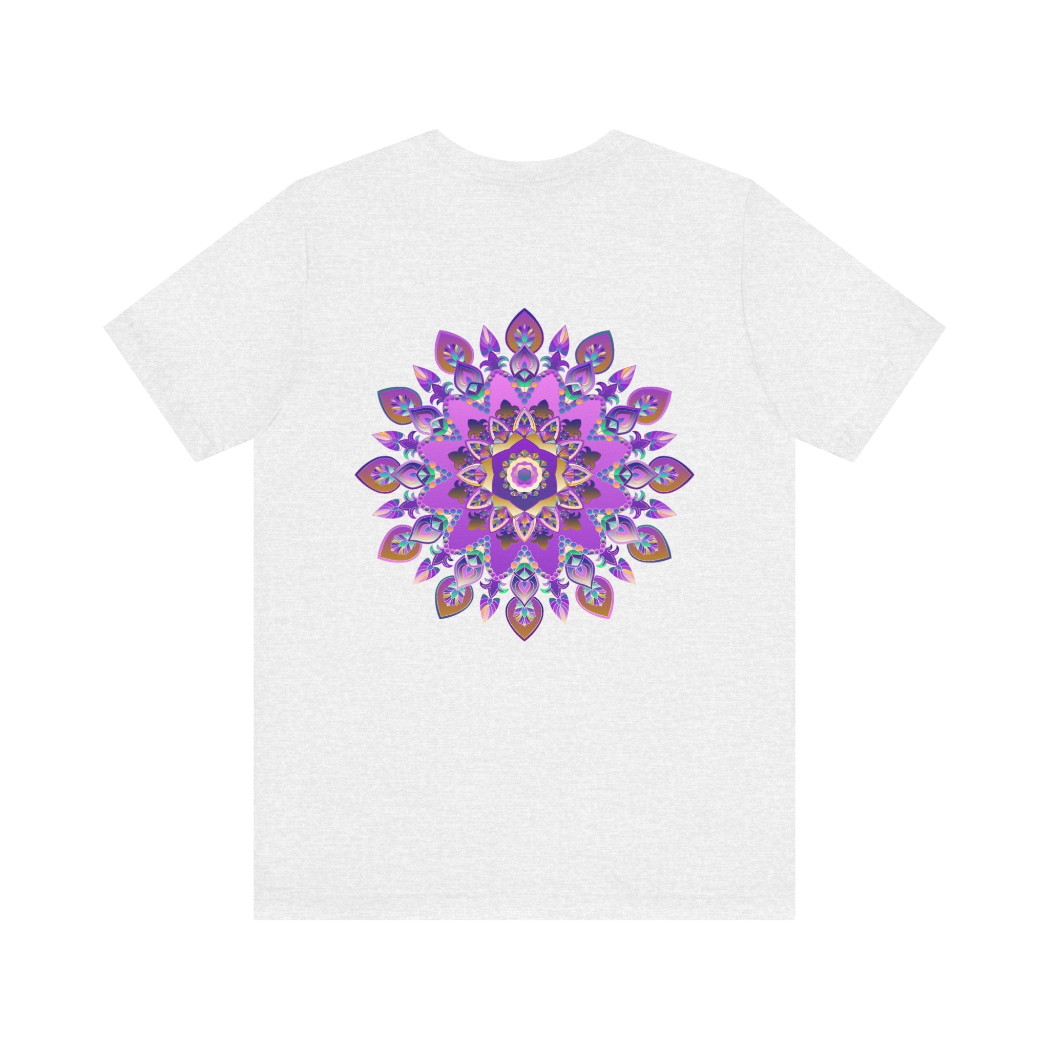 Beautiful purple mandala t-shirt with intricate design representing spiritual peace and harmony, perfect for yoga and meditation enthusiasts