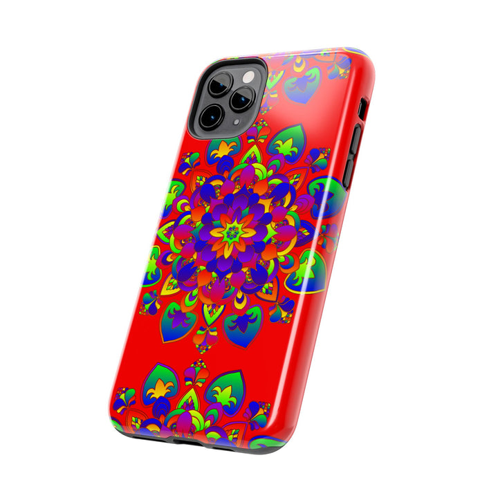 Hand Drawn Mandala Art Red Phone Case with Intricate Design and Detail