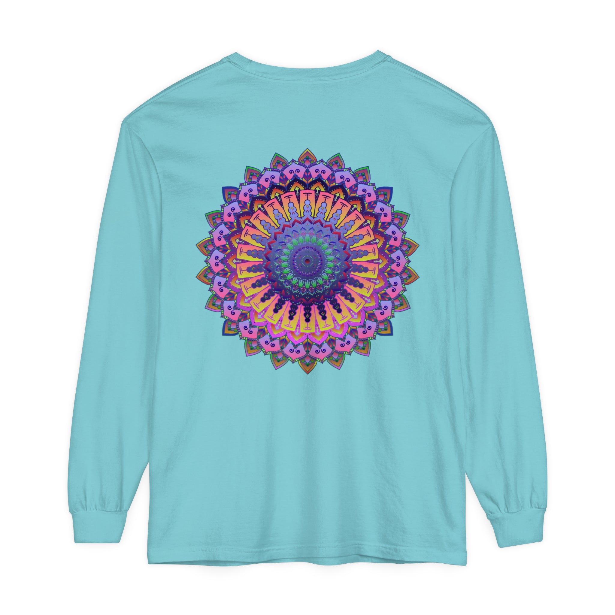 Intricate Mandala Unisex Long Sleeve T-Shirt featuring a detailed and colorful mandala design