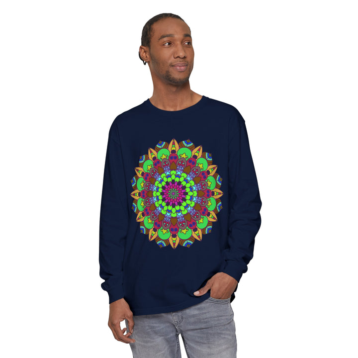 Colorful Mandala Unisex Long Sleeve T-Shirt with intricate and vibrant design