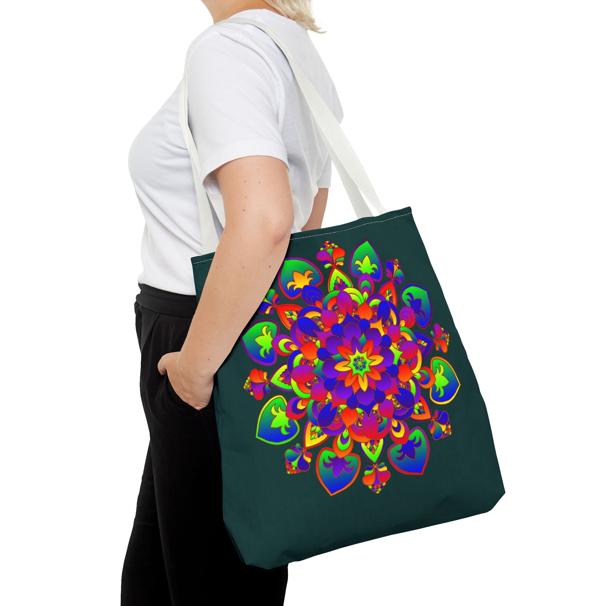 Colorful Mandala Mystical Nature Tote Bag with intricate floral patterns and vibrant colors, perfect for carrying your essentials in style