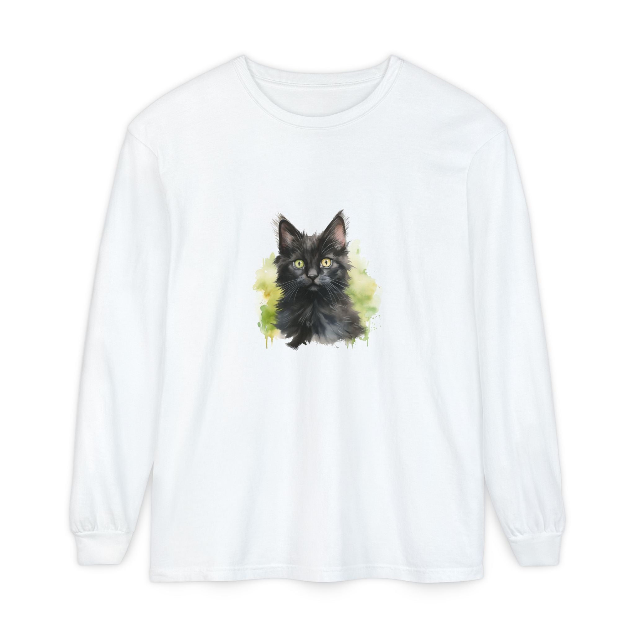 Black Kitten Watercolor Long Sleeve Tee