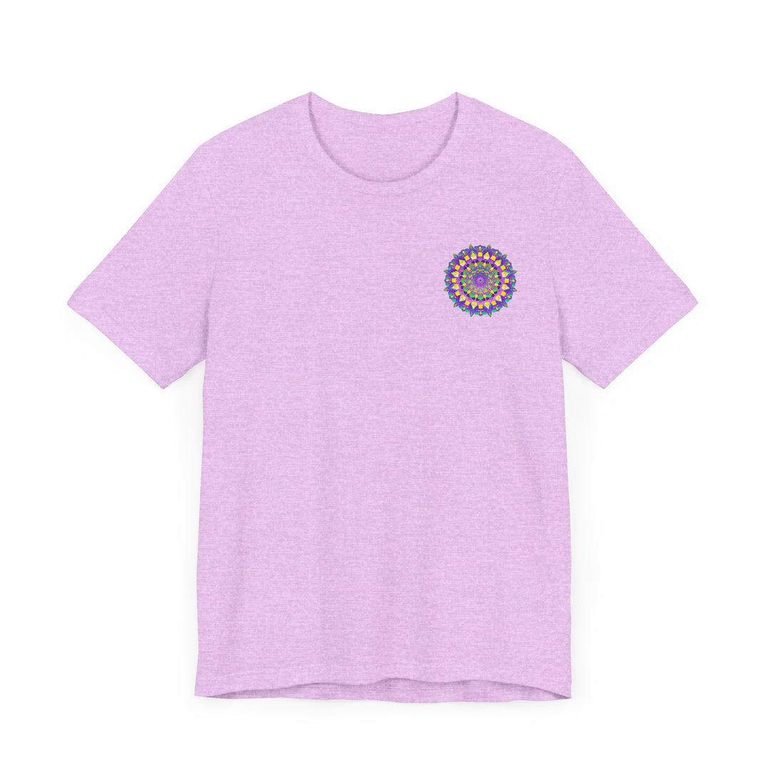 Colorful and intricate mandala design on a t-shirt promoting spiritual peace and harmony