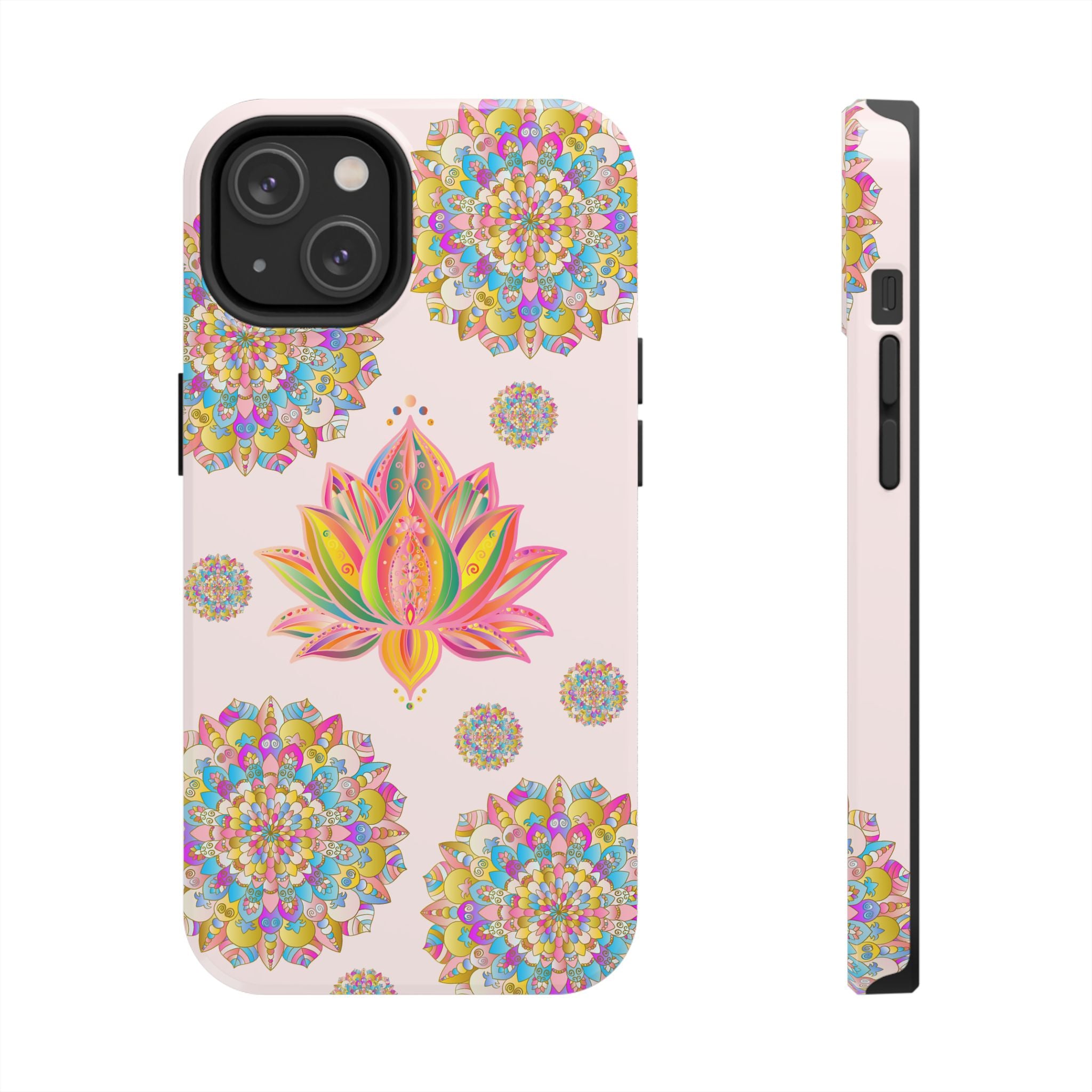 A light pink phone case with a beautiful lotus flower mandala design