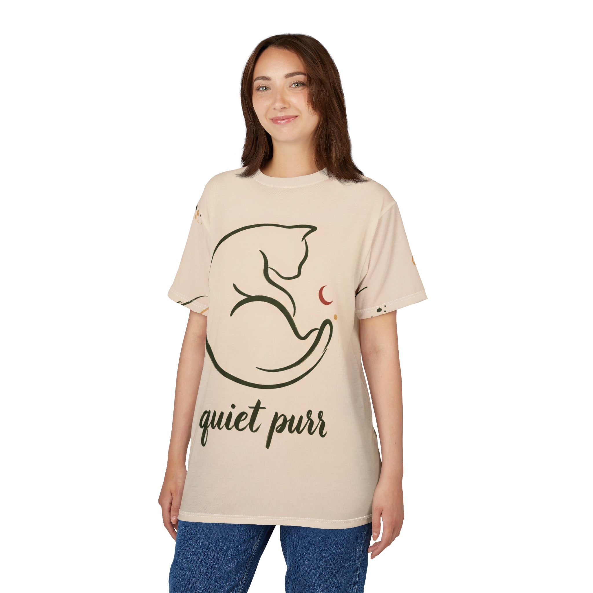 Serene Calligraphic Cat Graphic Tee - Minimal Cat Design