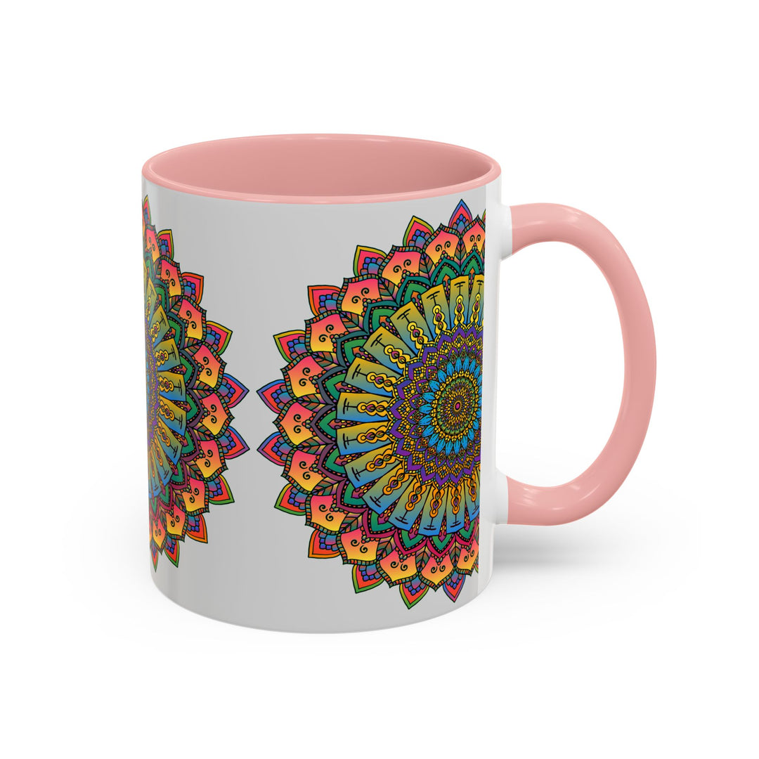 A vibrant and intricate mandala art design adorns this spiritual and colorful mug, making it a unique and eye-catching addition to your kitchen or office space