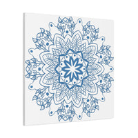 Handmade Mandala Design Wall Art in Steel Blue on Matte Canvas, Stretched and 125 inches thick