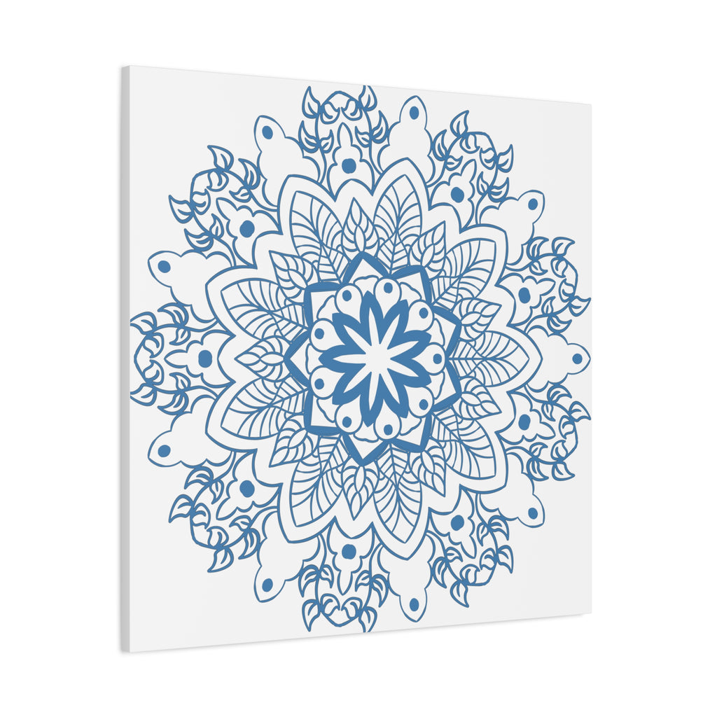 Handmade Mandala Design Wall Art in Steel Blue on Matte Canvas, Stretched and 125 inches thick