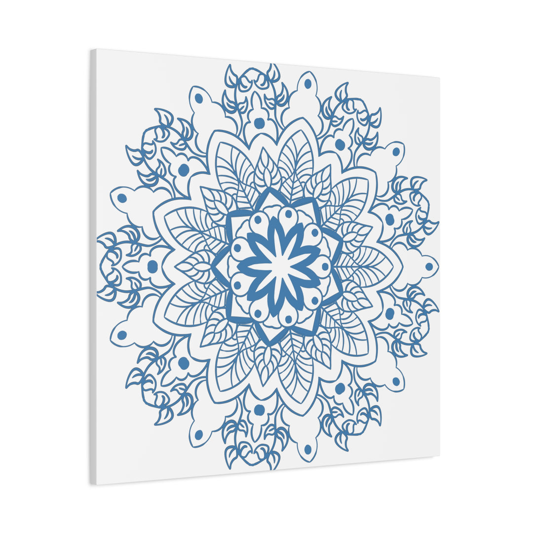 Handmade Mandala Design Wall Art in Steel Blue on Matte Canvas, Stretched and 125 inches thick