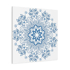 Handmade Mandala Design Wall Art in Steel Blue on Matte Canvas, Stretched and 125 inches thick