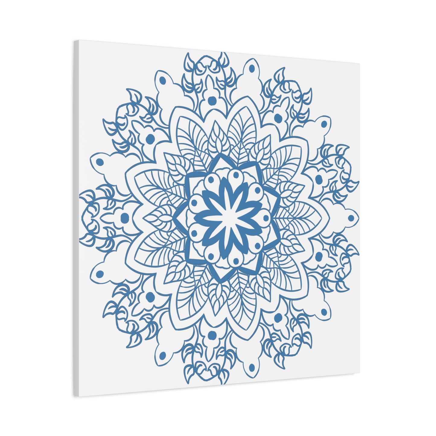 Handmade Mandala Design Wall Art in Steel Blue on Matte Canvas, Stretched and 125 inches thick