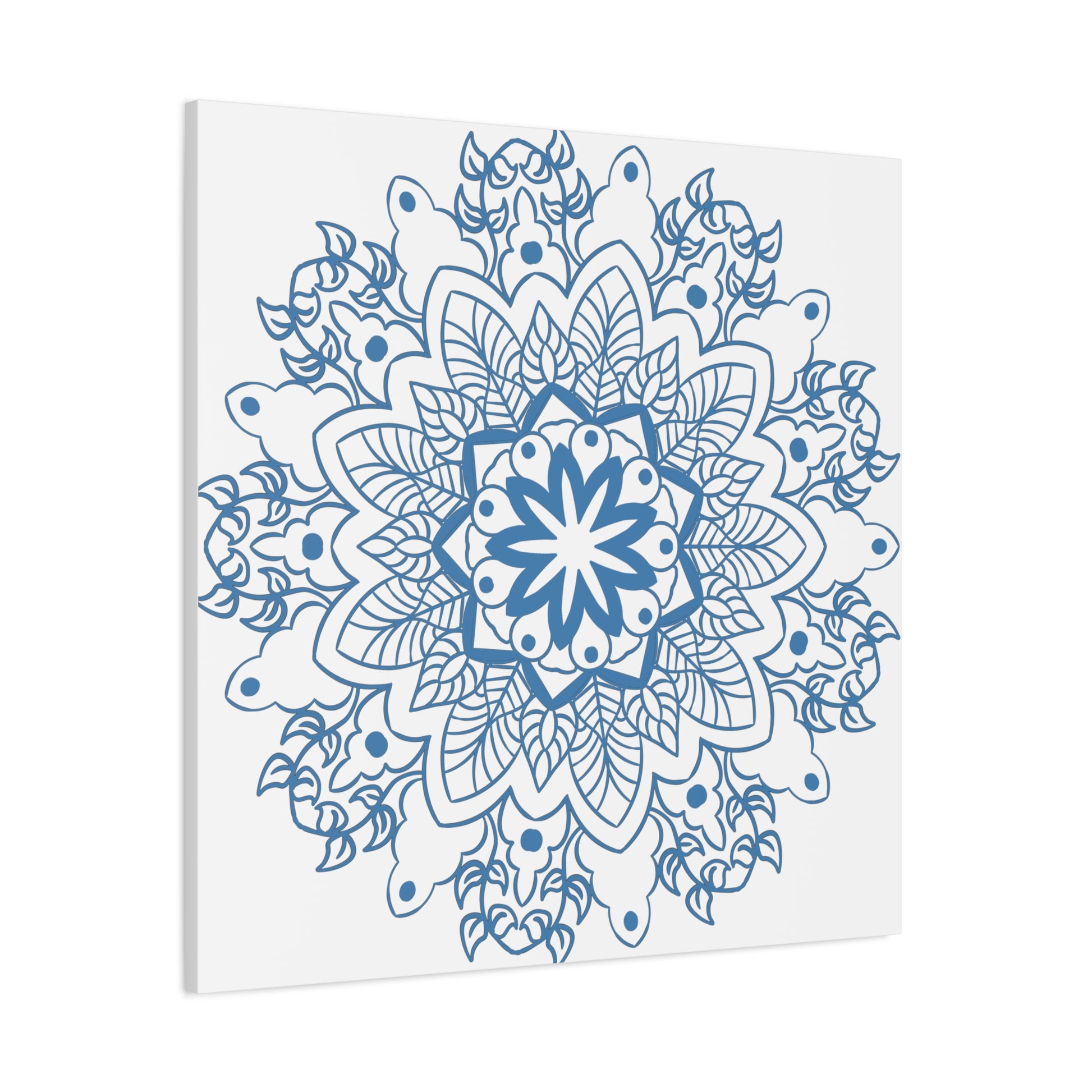 Handmade Mandala Design Wall Art in Steel Blue on Matte Canvas, Stretched and 125 inches thick