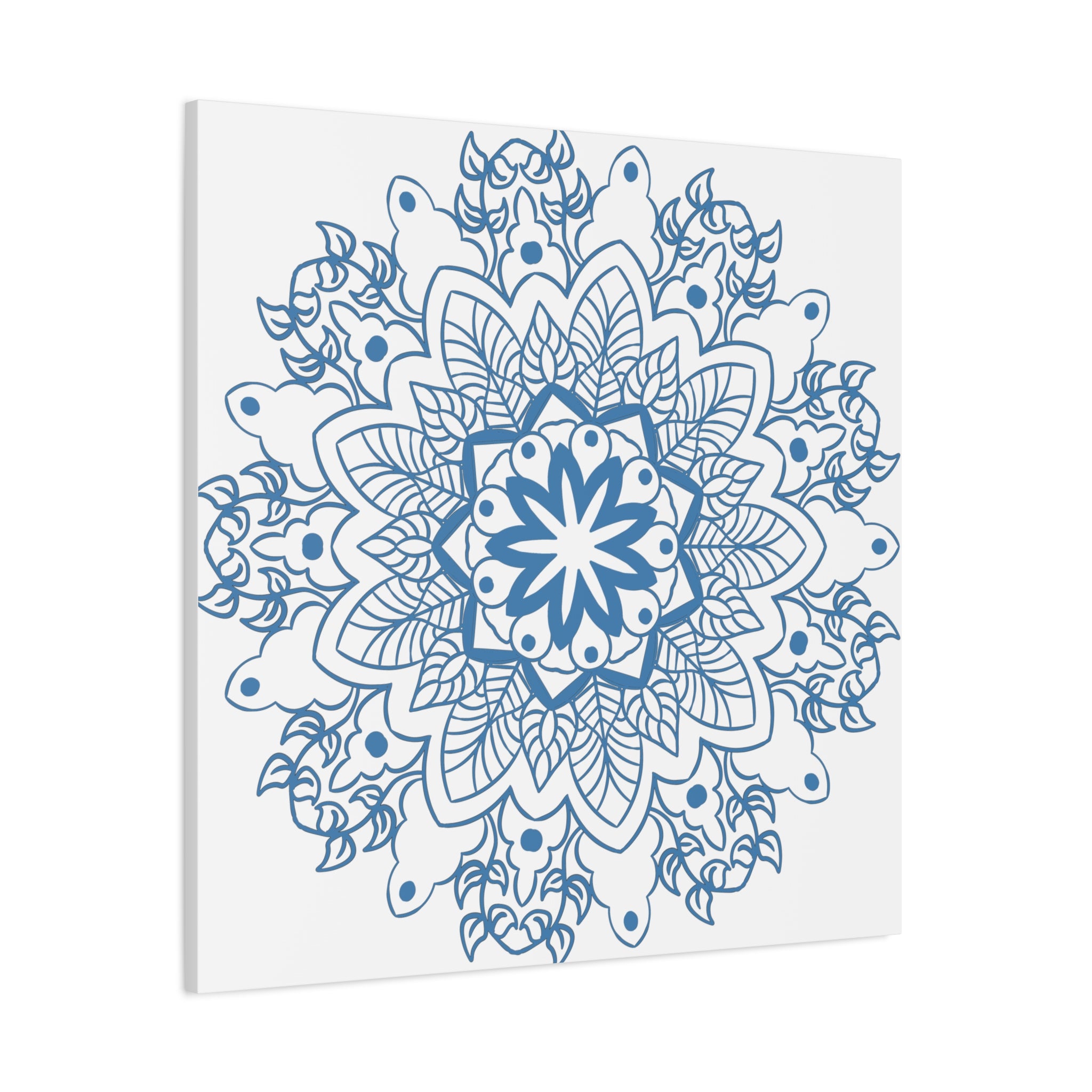 Handmade Mandala Design Wall Art in Steel Blue on Matte Canvas, Stretched and 125 inches thick