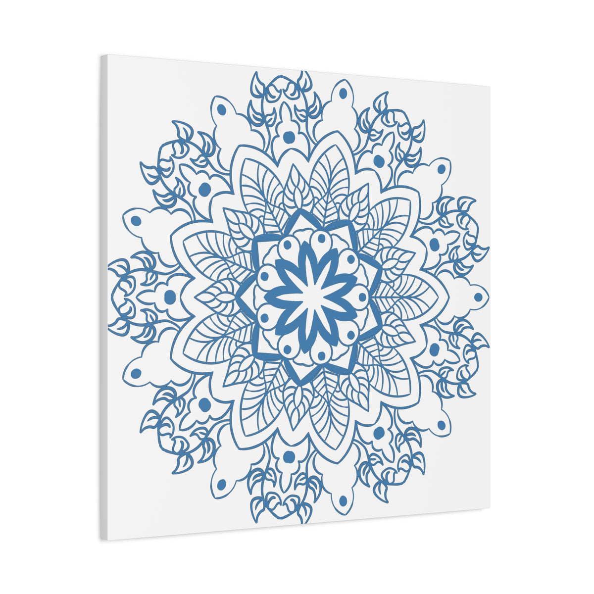 Handmade Mandala Design Wall Art in Steel Blue on Matte Canvas, Stretched and 125 inches thick