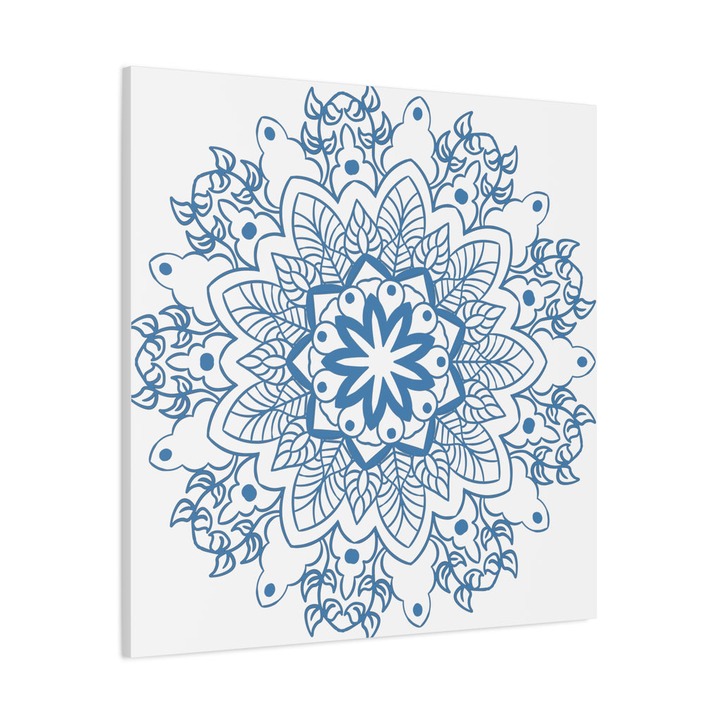 Handmade Mandala Design Wall Art in Steel Blue on Matte Canvas, Stretched and 125 inches thick