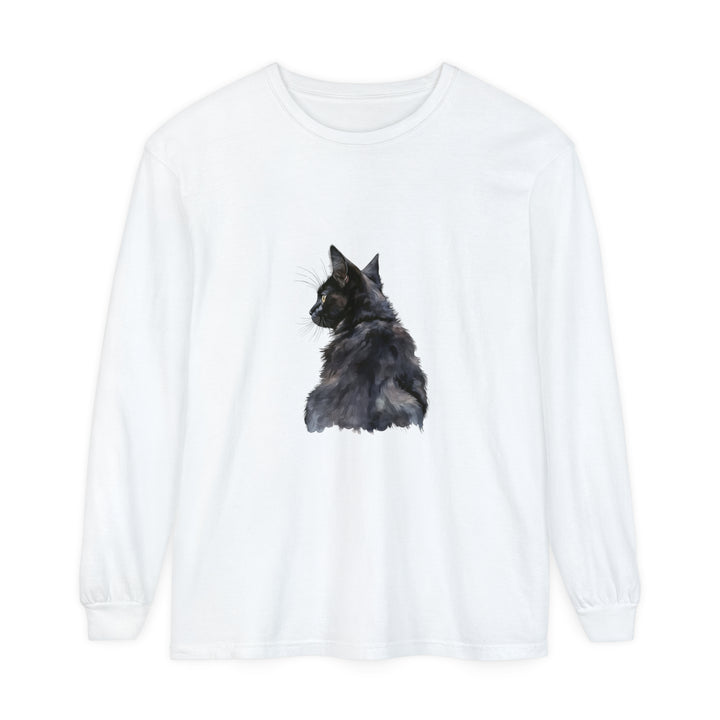 Black Cat Watercolor Long Sleeve T-Shirt with vibrant watercolor design