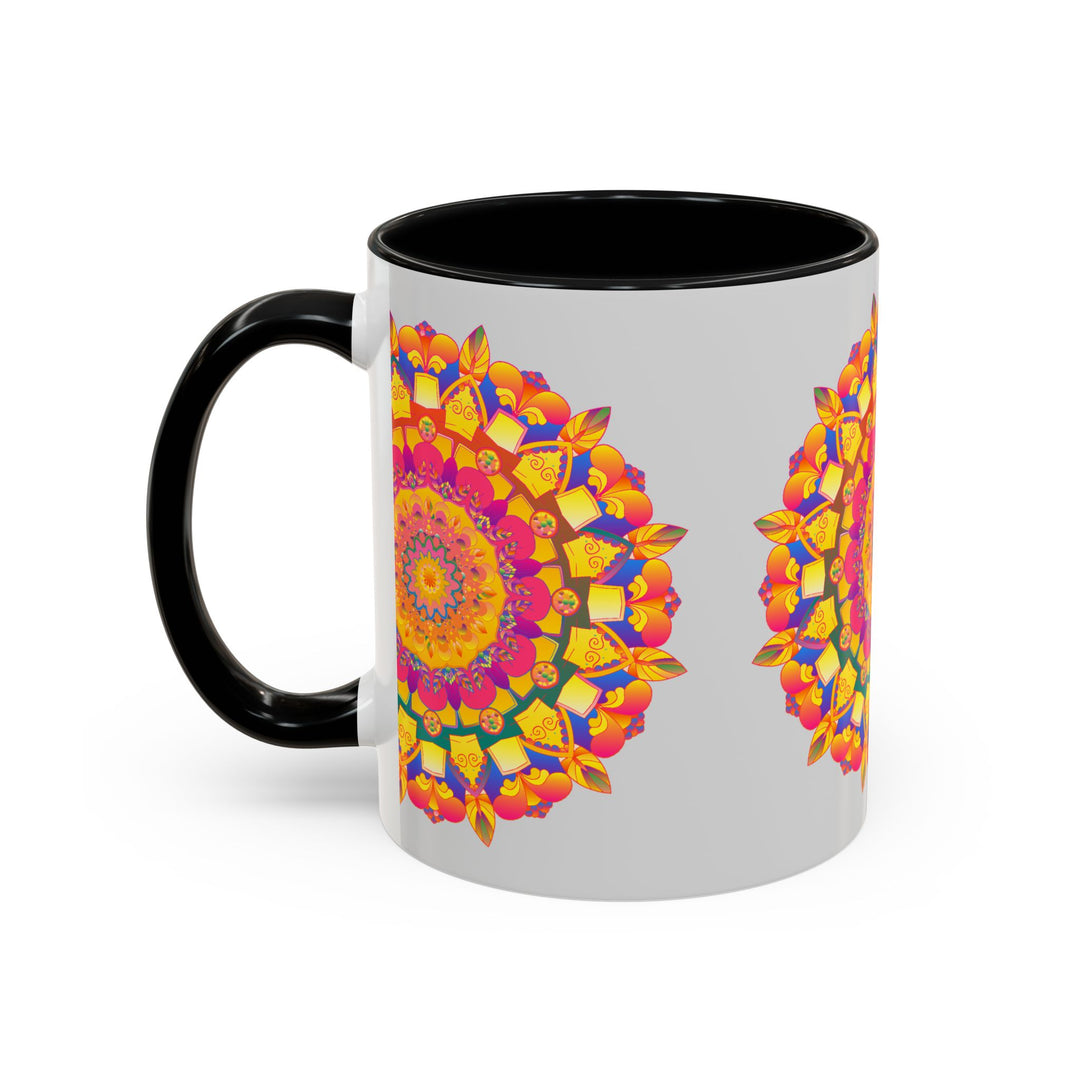 Grey Mug Decorated with Colorful Mandala Pattern