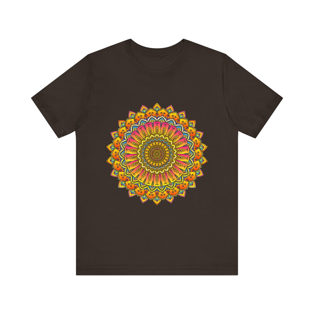 A vibrant and colorful mandala tee with spiritual art designs