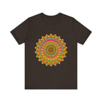 A vibrant and colorful mandala tee with spiritual art designs