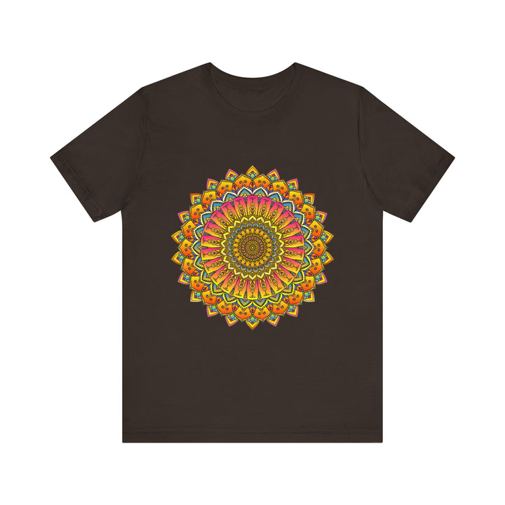 A vibrant and colorful mandala tee with spiritual art designs