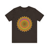 A vibrant and colorful mandala tee with spiritual art designs