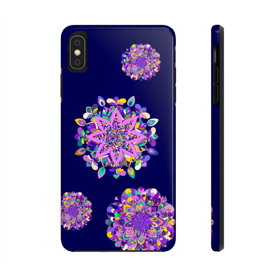 Beautiful hand drawn mandala art in shades of purple on durable and shock absorbent phone case for ultimate protection and style