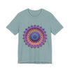 Vibrantly colored mandala tee with intricate design for meditation and relaxation