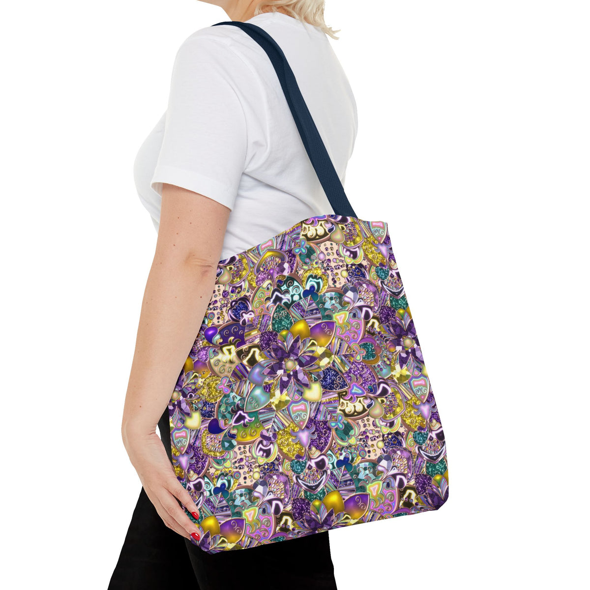 Colorful Purple Floral Pattern Tote Bag