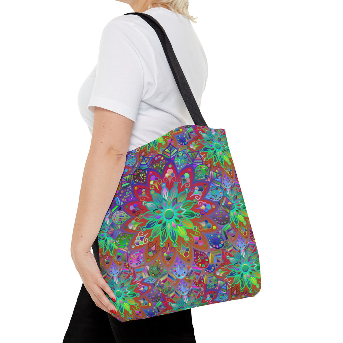 Psychedelic Mandala Tote Bag — Colorful Boho All-Over Print Tote