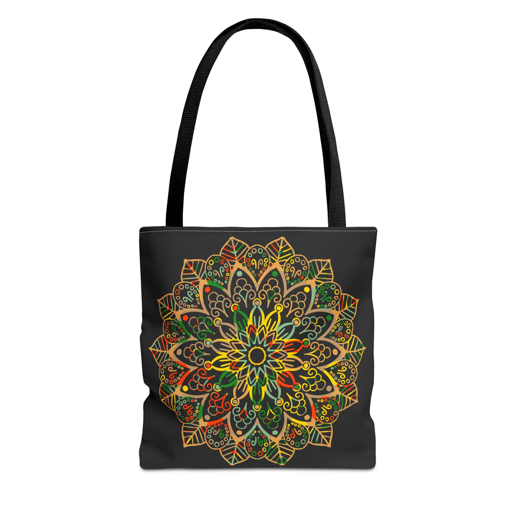 Mandala art hand-drawn tote bag with colorful floral design