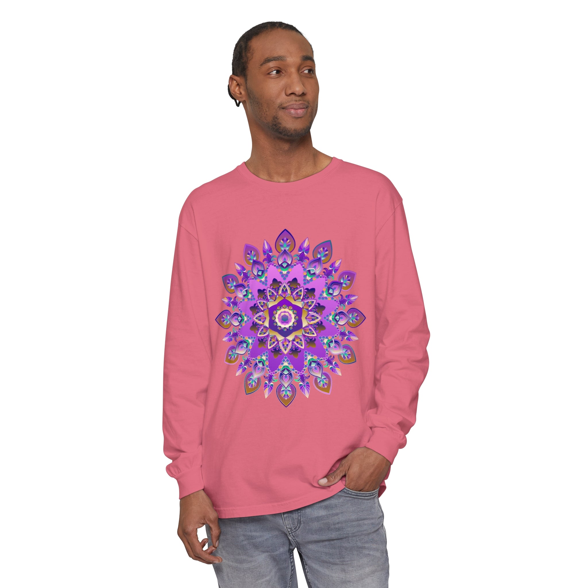 Beautiful purple and gold mandala design long sleeve t-shirt for women