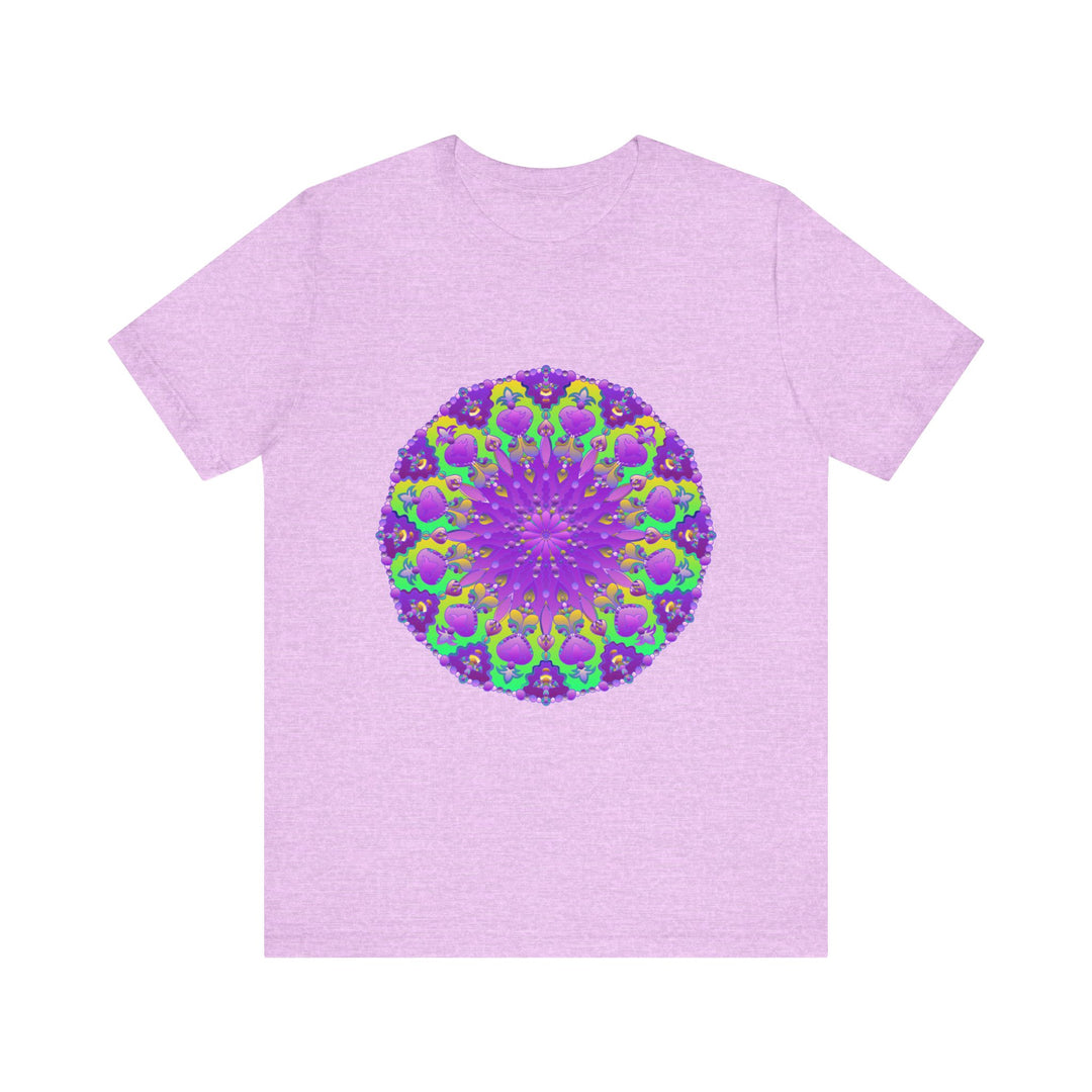 Beautiful purple and green mandala tee with intricate and detailed design