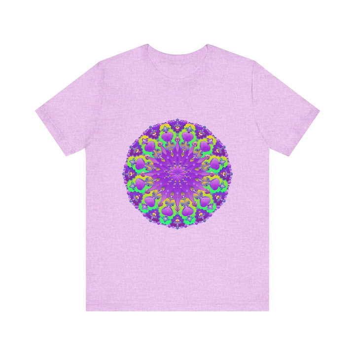 Beautiful purple and green mandala tee with intricate and detailed design