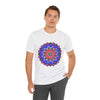 Colorful Mandala Geometric T-Shirt featuring intricate, vibrant, symmetrical design perfect for casual wear