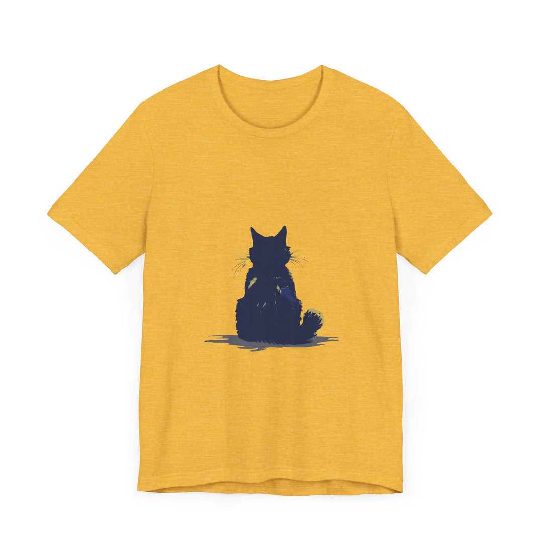 Black Cat Mystery T-Shirt - A simple and cool black t-shirt featuring a mysterious black cat design, perfect for casual and stylish outfits