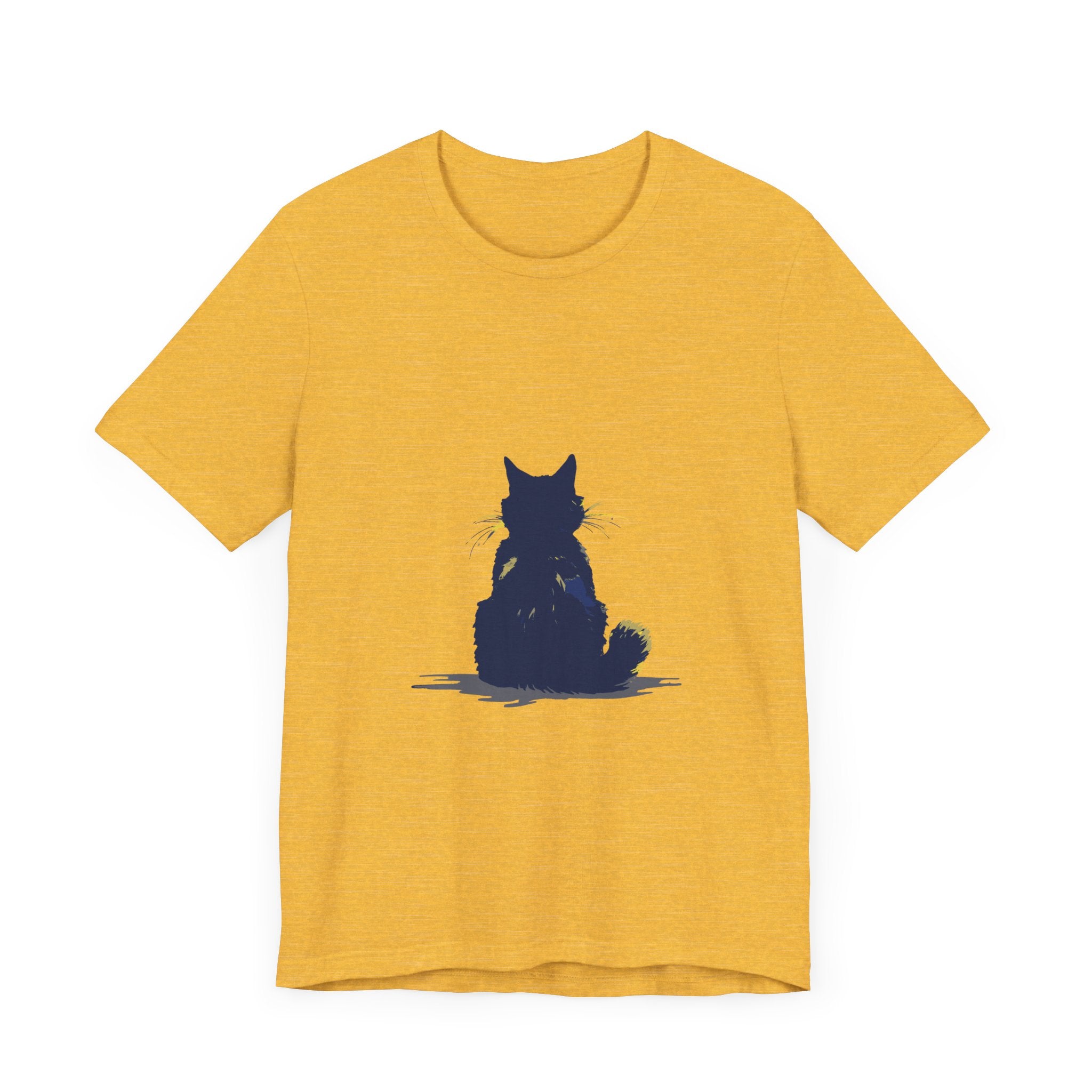Black Cat Mystery T-Shirt - A simple and cool black t-shirt featuring a mysterious black cat design, perfect for casual and stylish outfits