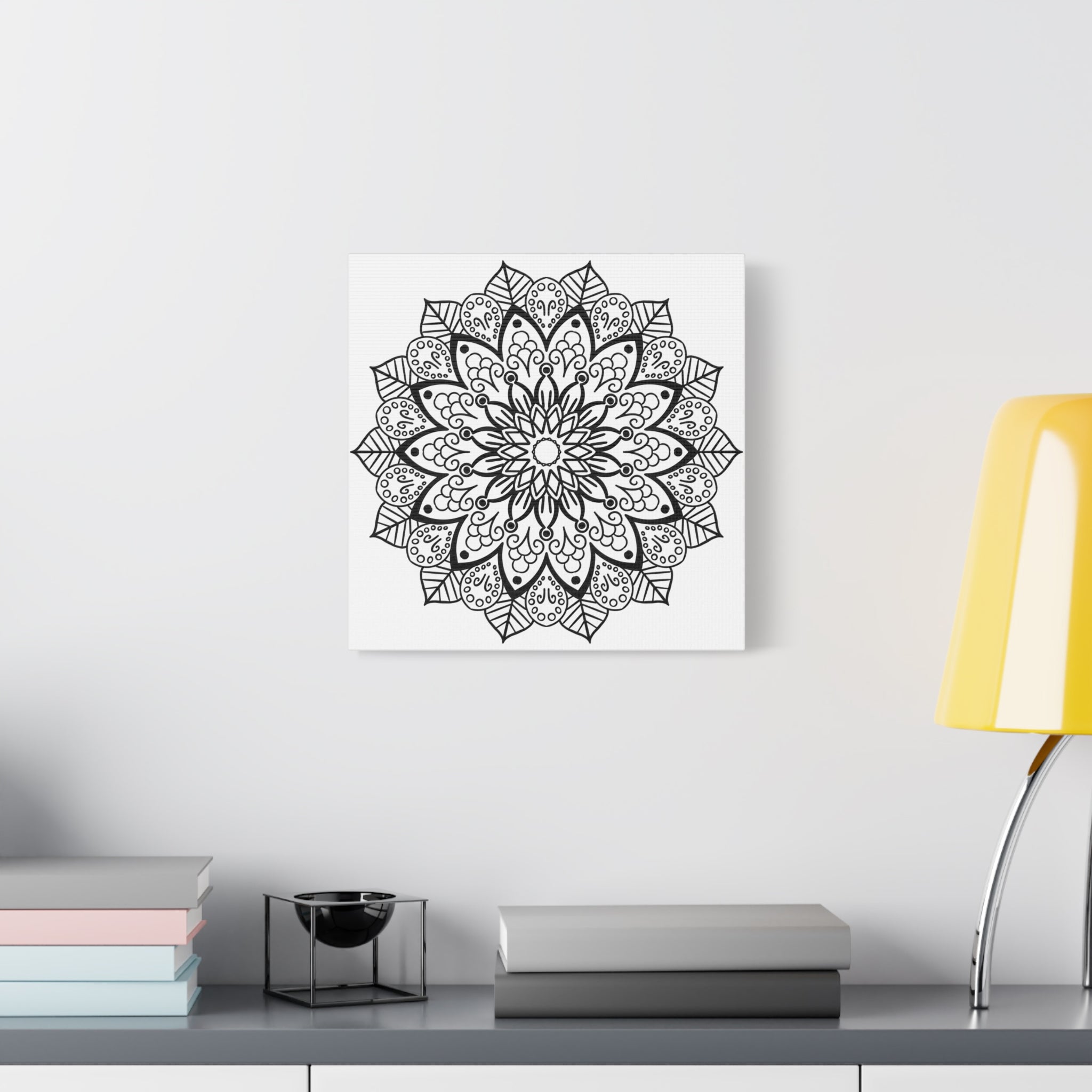 Handmade Mandala Art - Black & White Wall Art - Matte Canvas, Stretched, 125 - Detailed, intricate, handcrafted artistic design on canvas