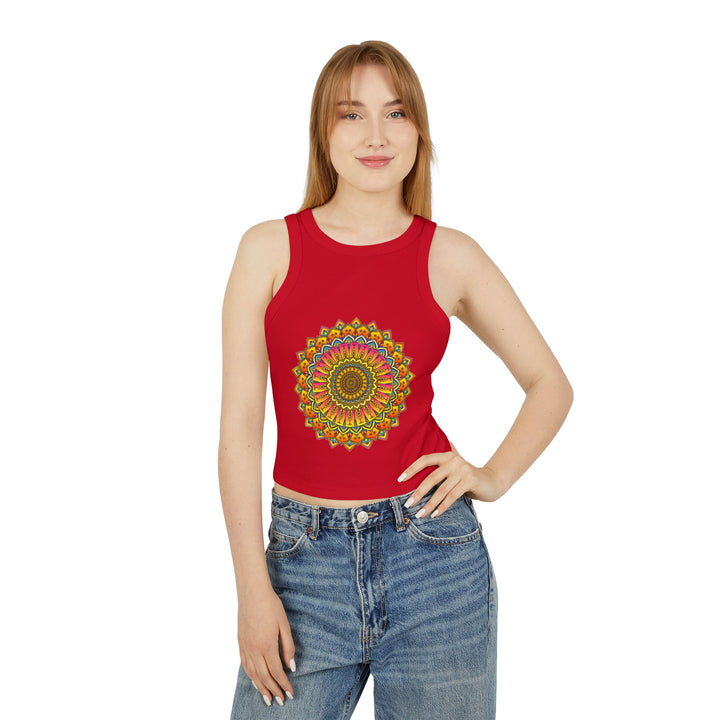 Boho-Chic Racerback Tank Top with Eye-Catching Mandala Design