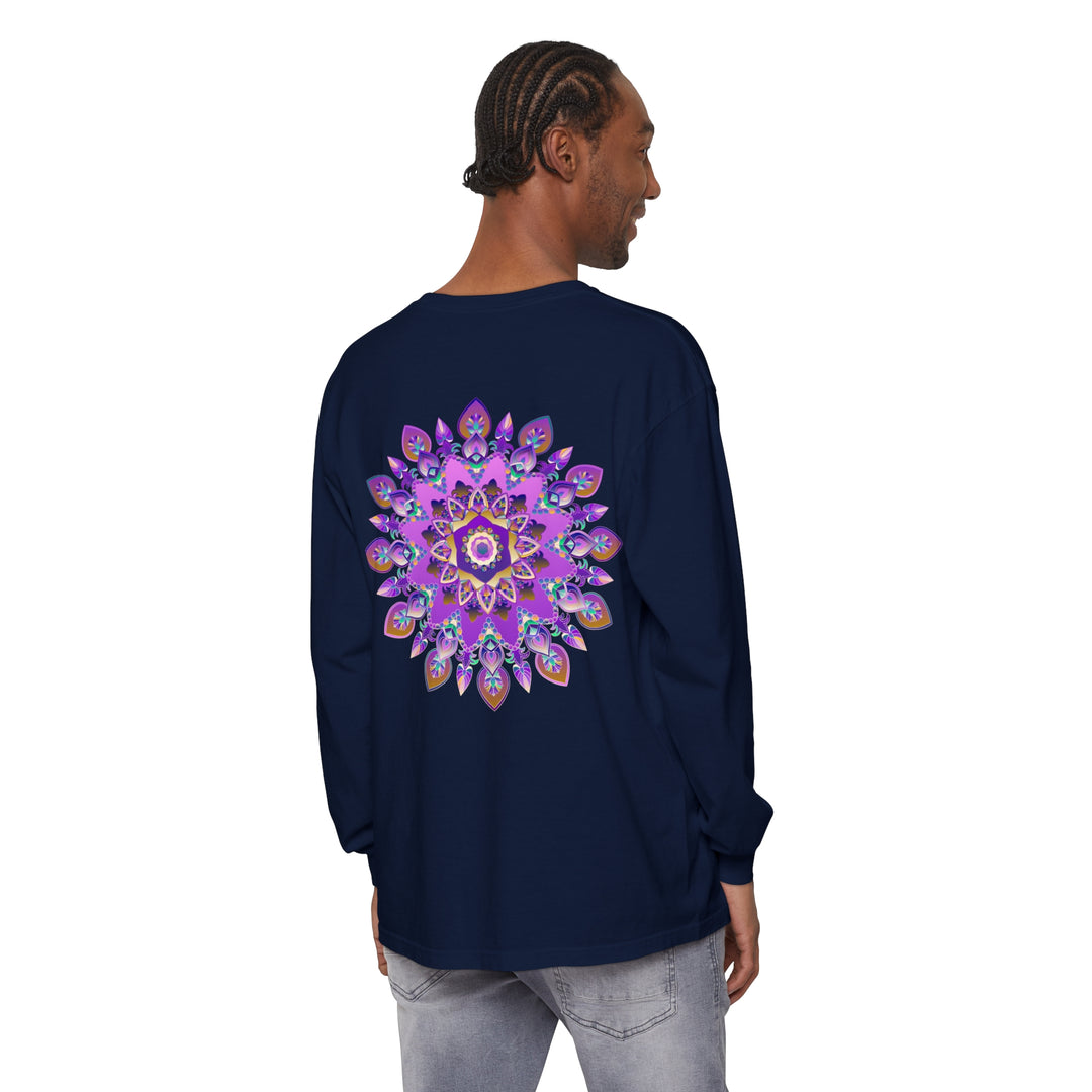 Beautiful purple and gold mandala design on long sleeve t-shirt