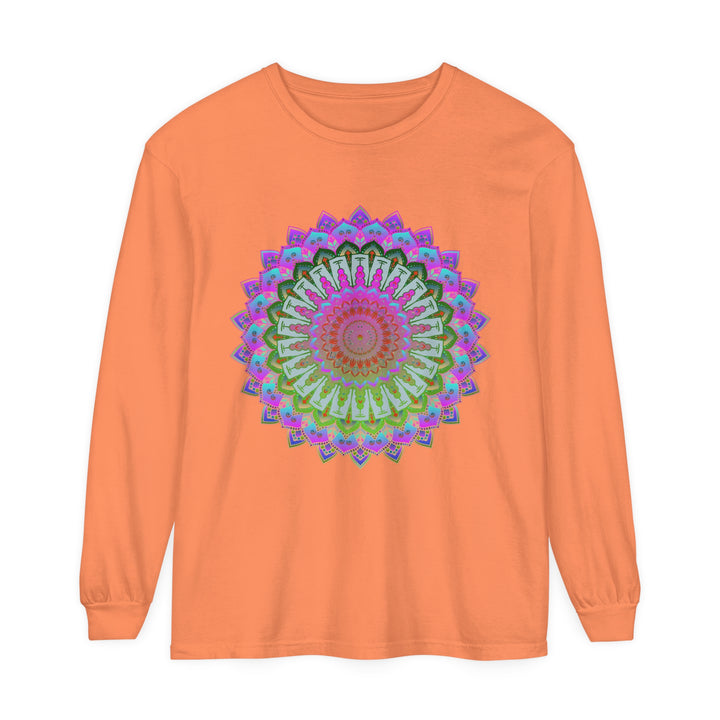 Colorful and intricate vibrant mandala design on unisex long sleeve t-shirt