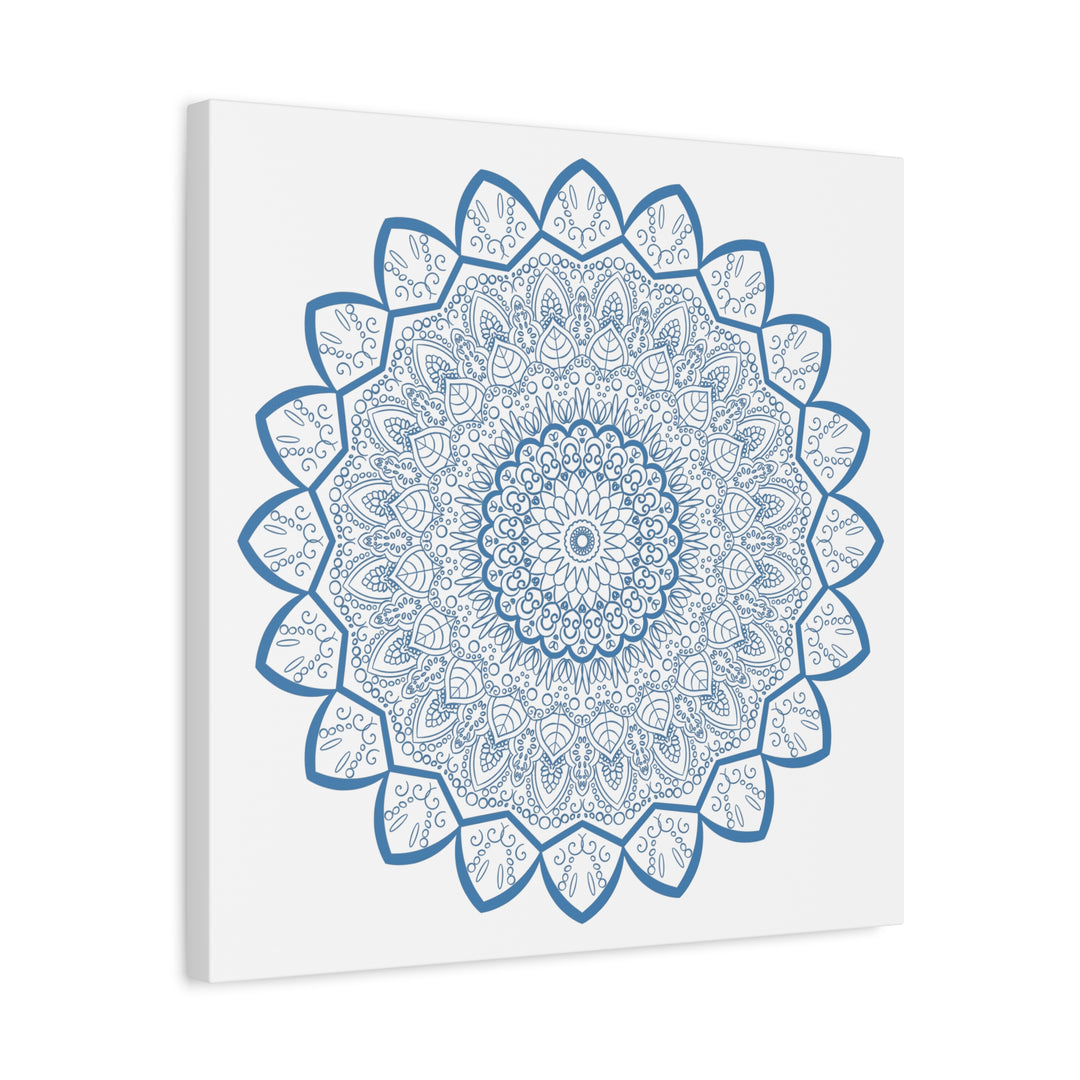 Handmade Mandala Art - Mandala Design Wall Art - Steel Blue - Matte Canvas, Stretched, 125 - Intricately designed steel blue mandala art on stretched matte canvas