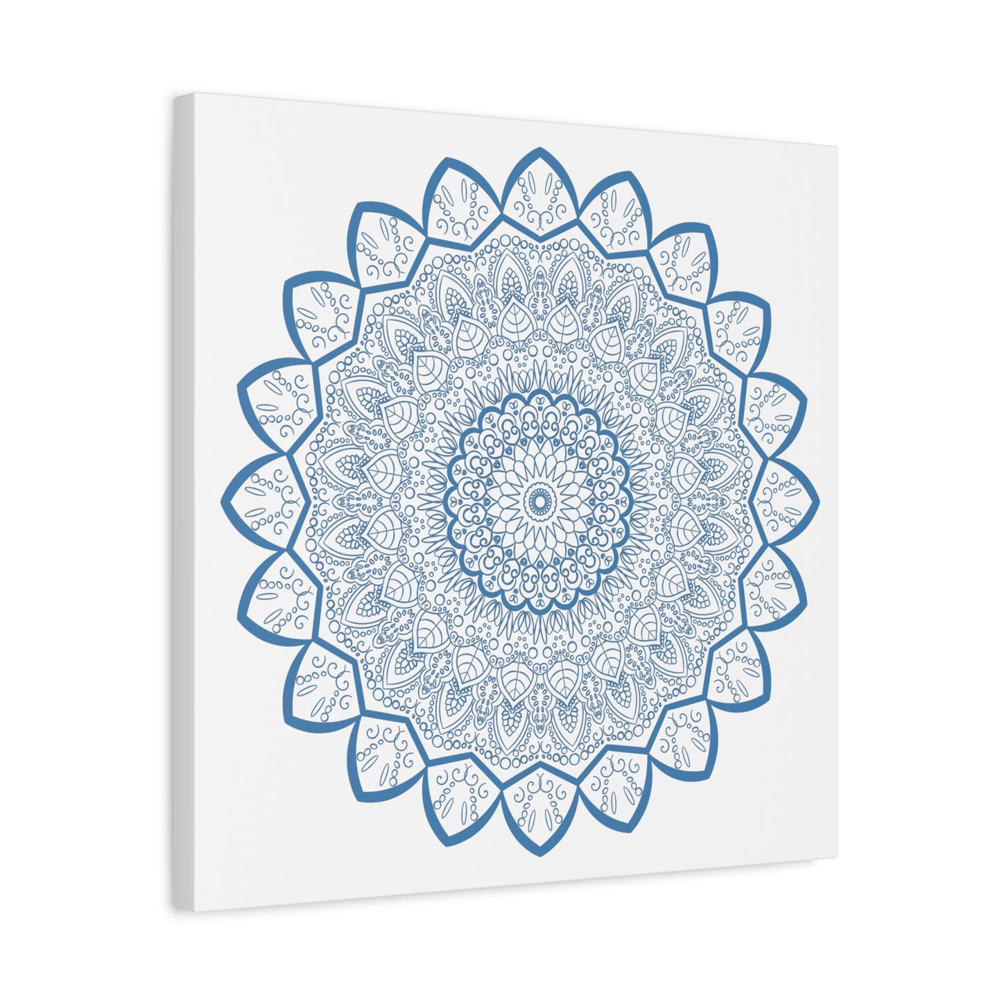 Handmade Mandala Art - Mandala Design Wall Art - Steel Blue - Matte Canvas, Stretched, 125 - Intricately designed steel blue mandala art on stretched matte canvas