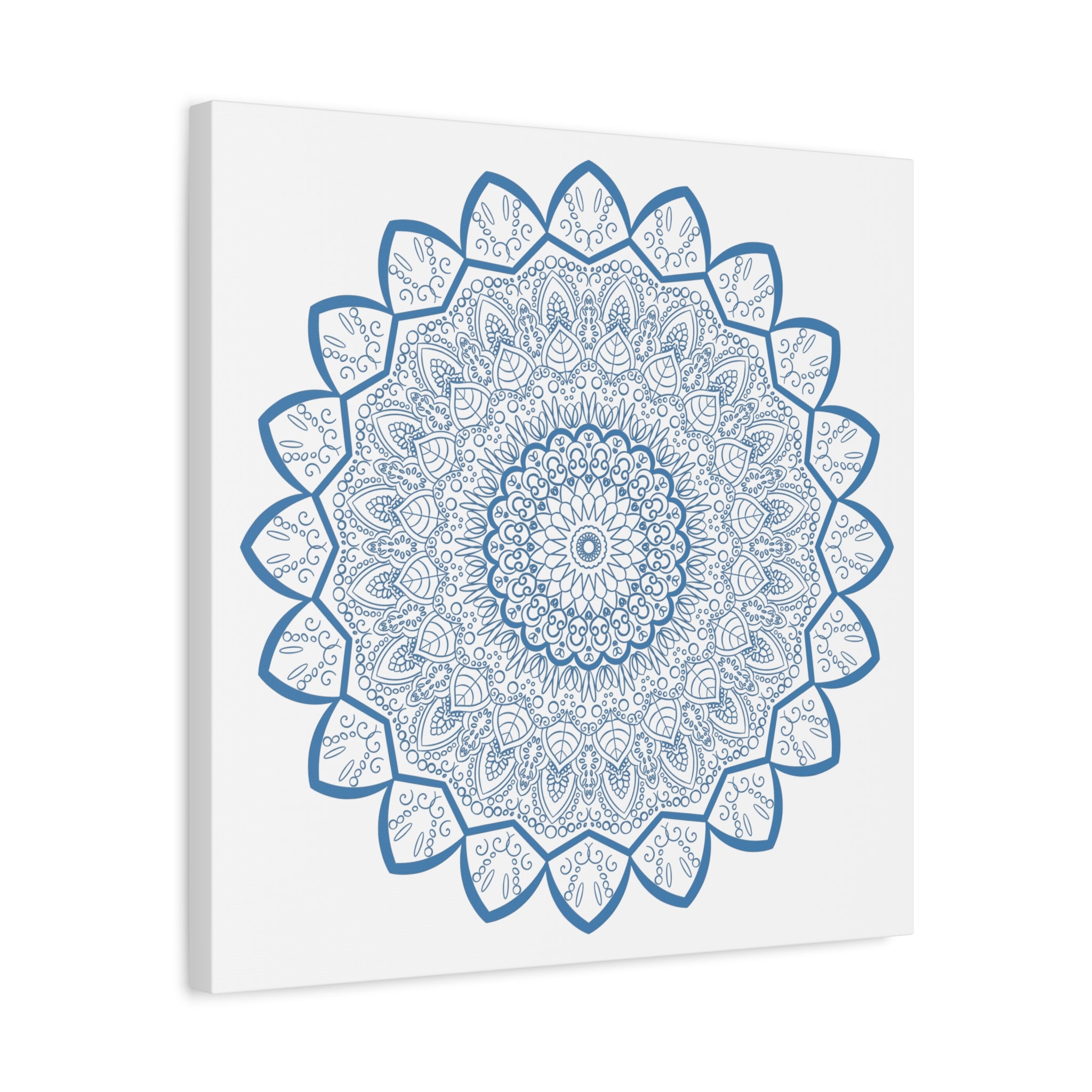 Handmade Mandala Art - Mandala Design Wall Art - Steel Blue - Matte Canvas, Stretched, 125 - Intricately designed steel blue mandala art on stretched matte canvas