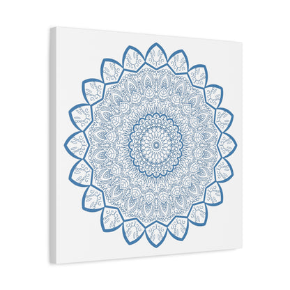 Handmade Mandala Art - Mandala Design Wall Art - Steel Blue - Matte Canvas, Stretched, 125 - Intricately designed steel blue mandala art on stretched matte canvas