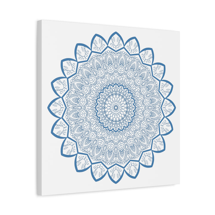 Handmade Mandala Art - Mandala Design Wall Art - Steel Blue - Matte Canvas, Stretched, 125 - Intricately designed steel blue mandala art on stretched matte canvas