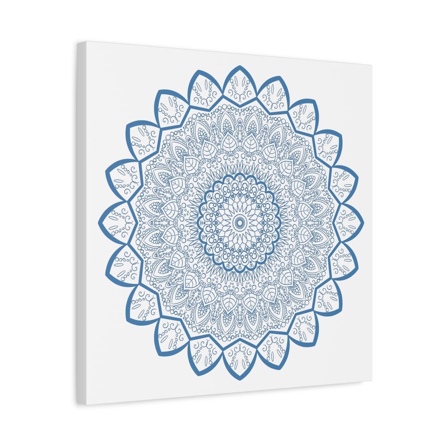 Handmade Mandala Art - Mandala Design Wall Art - Steel Blue - Matte Canvas, Stretched, 125 - Intricately designed steel blue mandala art on stretched matte canvas