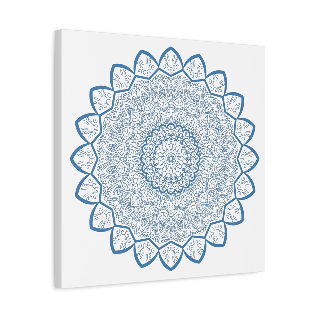 Handmade Mandala Art - Mandala Design Wall Art - Steel Blue - Matte Canvas, Stretched, 125 - Intricately designed steel blue mandala art on stretched matte canvas